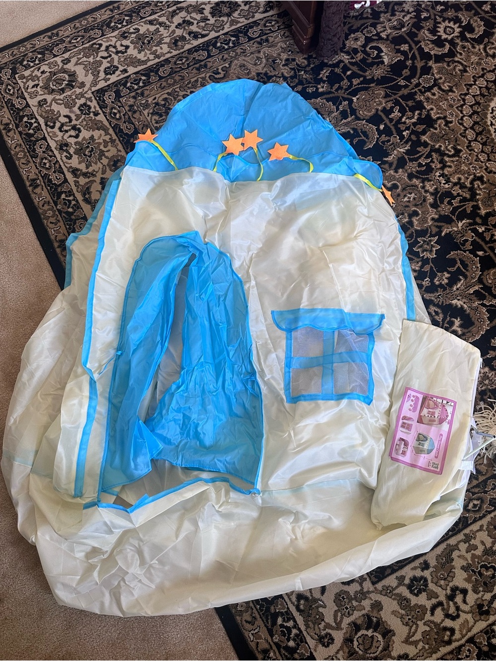 Kids Play Tent Playhouse – Blue & White Star Design + FREE Book